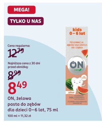 Pasta do zębów ON, żelowa dla dzieci 0-6 lat, 75 ml promocja w Rossmann