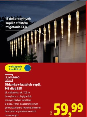 Girlanda w kształcie sopli, 148 diod LED promocja w Lidl