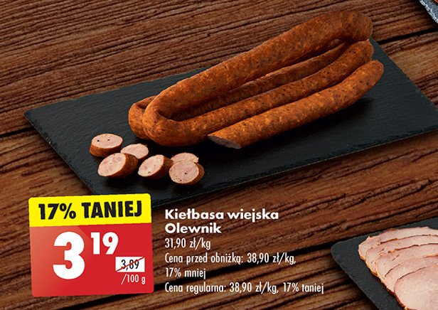 Kiełbasa wiejska Olewnik promocja w Biedronka