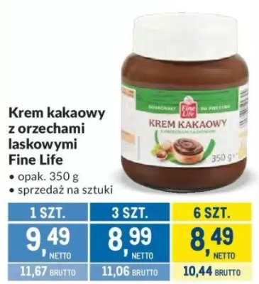 Krem kakaowy z orzechami laskowymi Fine Life promocja w Makro