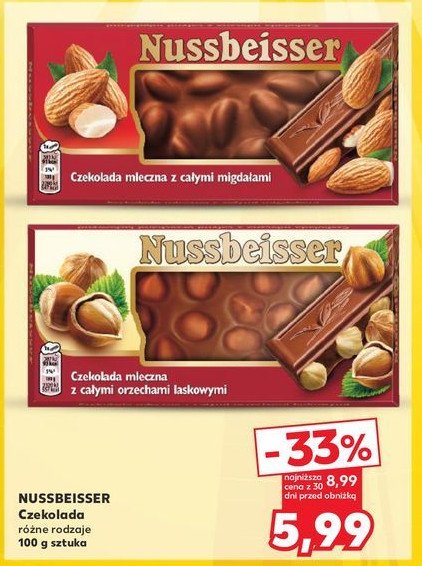 Czekolada mleczna z migdałami Alpen gold nussbeisser promocja w Kaufland