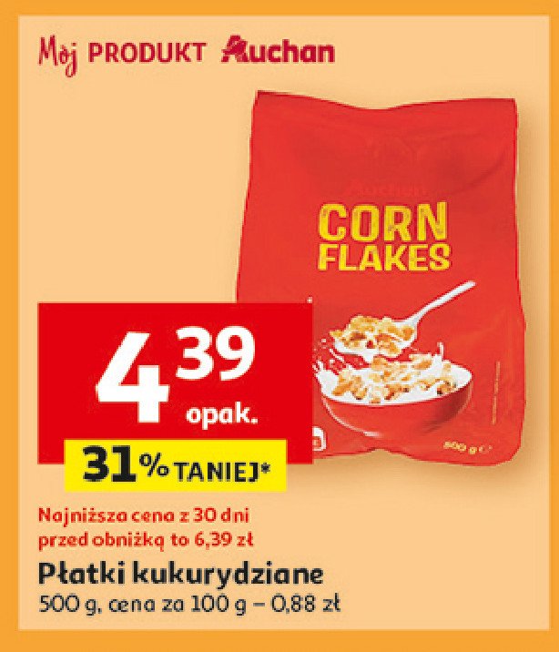 Płatki kukurydziane Auchan różnorodne (logo czerwone) promocja