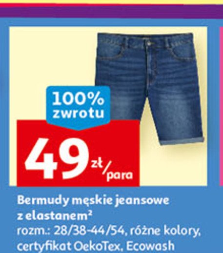 Bermudy męskie jeansowe z elastanem rozm. 28/38-44/54 Auchan inextenso promocja