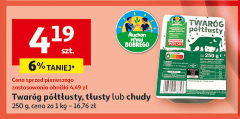 Twaróg chudy Auchan pewni dobrego promocja w Auchan