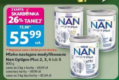 Mleko następne modyfikowane Nan Optipro Plus 2, 3, 4 lub 5 promocja w Auchan
