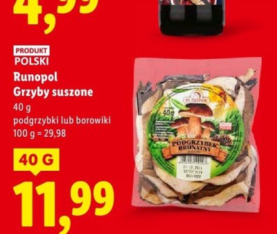 Grzyby suszone Runopol podgrzybki lub borowiki promocja w Lidl