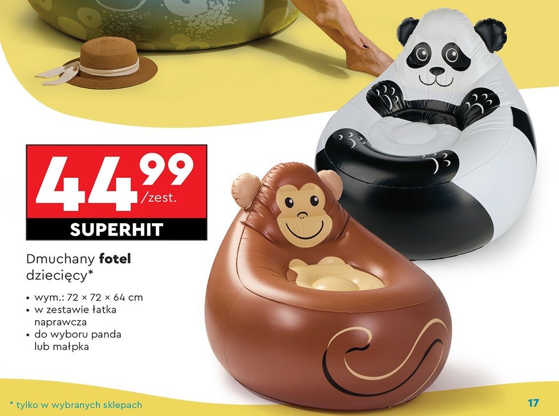 Fotel dmuchany panda 72 x 72 x 64 cm Bestway promocja w Biedronka
