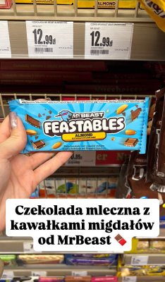 Czekolada mleczna z kawałkami migdałów MrBeast Feastables Almond promocja w Intermarche