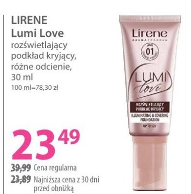 Podkład kryjący LIRENE Lumi Love rozświetlający podkład kryjący, różne odcienie promocja w Hebe