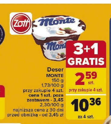 Deser mleczno-czekoladowy z orzechami Zott monte promocja w Carrefour Market