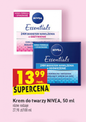 Krem do twarzy 24h booster nawilżenia + odświeżenie Nivea essentials promocja