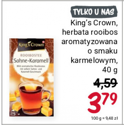 Herbata rooibos o smaku karmelowym Kings crown promocja
