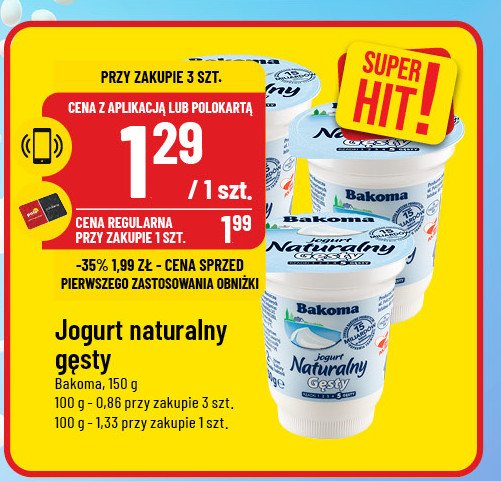 Jogurt naturalny gęsty Bakoma naturalny promocja