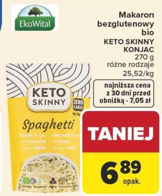 Makaron bezglutenowy bio KETO SKINNY KONJAC EkoWital Spaghetti różne rodzaje 270 g promocja w Carrefour