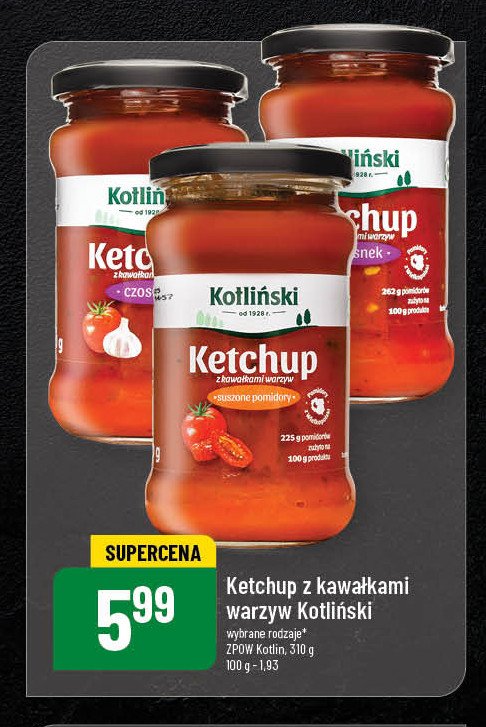 Ketchup z kawałkami warzyw suszone pomidory Kotliński specjał promocja