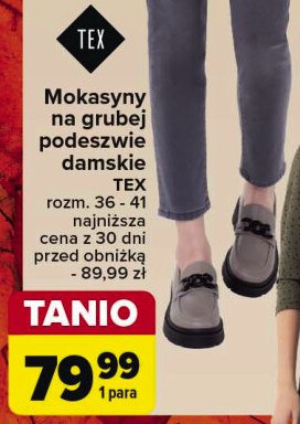 Mokasyny na grubej podeszwie damskie 36-41 Tex promocja