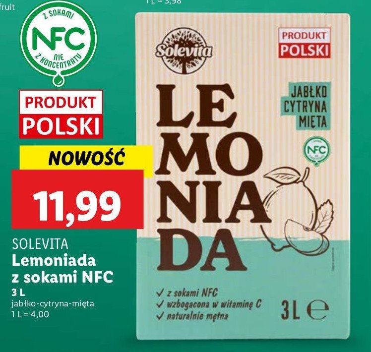 Lemoniada jabłko cytryna mięta Solevita promocja w Lidl