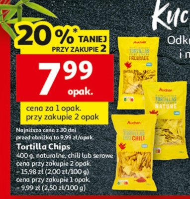 Chipsy Tortilla Chips 400g, naturalne, chili lub serowe promocja w Auchan