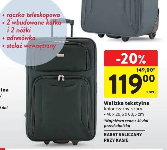 Walizka tekstylna 40 x 20.5 x 63.5 cm promocja