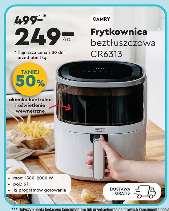 Frytkownica beztłuszczowa cr 6313 Camry promocja w Biedronka