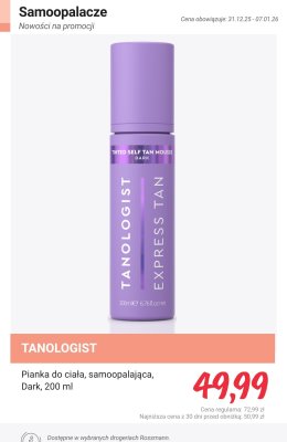 Pianka do ciała samoopalająca TANOLOGIST Express Tan Dark promocja w Rossmann