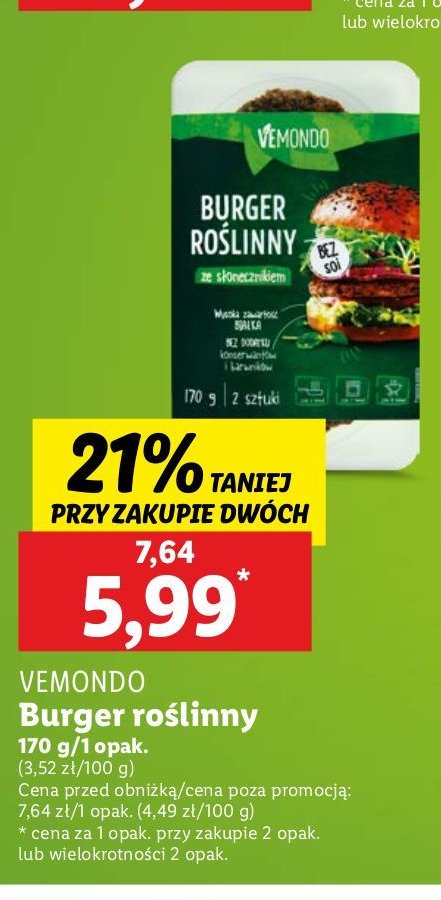 Burger roślinny Vemondo promocja