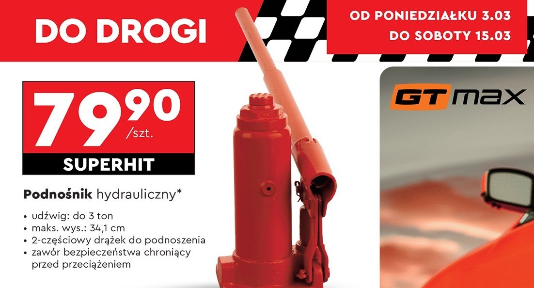 Podnośnik hydrauliczny 3t Gt max promocja w Biedronka