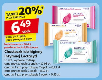 Chusteczki do higieny intymnej Lactacyd promocja
