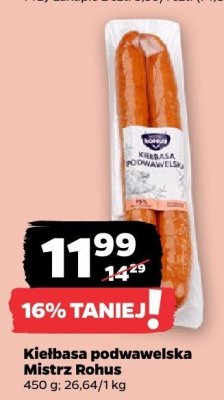 Kiełbasa podwawelska Mistrz Rohus 450 g, 26,64 zł/kg promocja w Netto