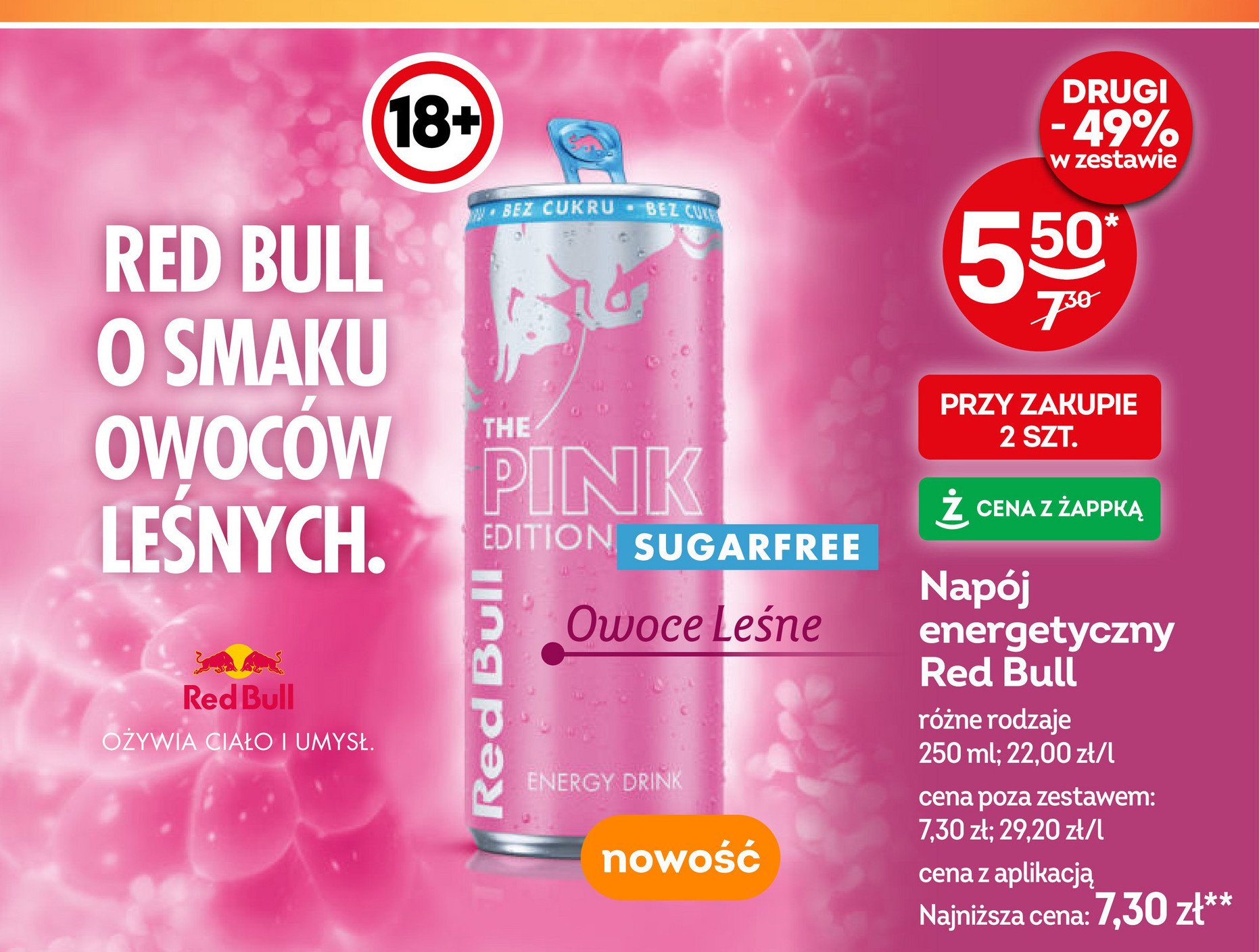 Napój energetyczny pink owoce leśne Red bull promocja w Żabka