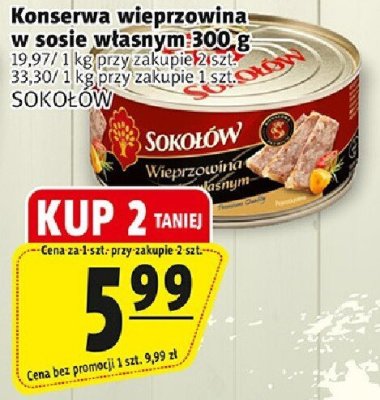 Konserwa wieprzowina w sosie własnym SOKOŁÓW promocja w Prim Market