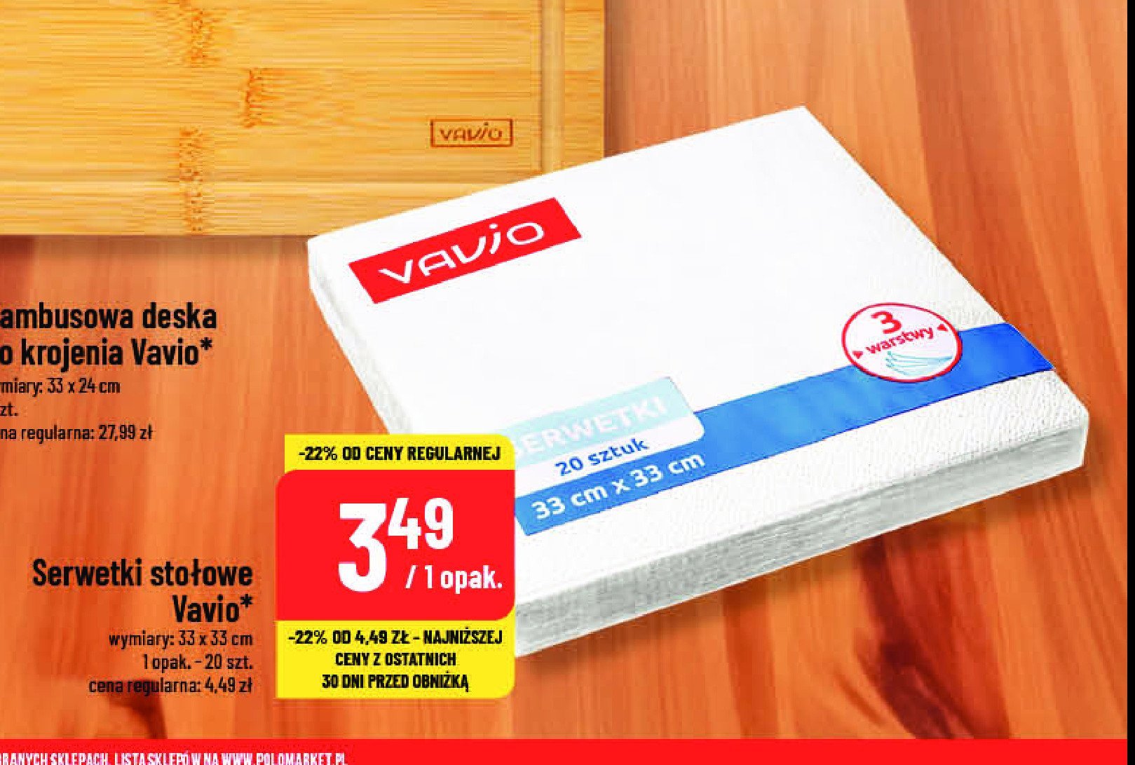 Serwetki stołowe białe 33 x 33 cm Vavio promocja w POLOmarket