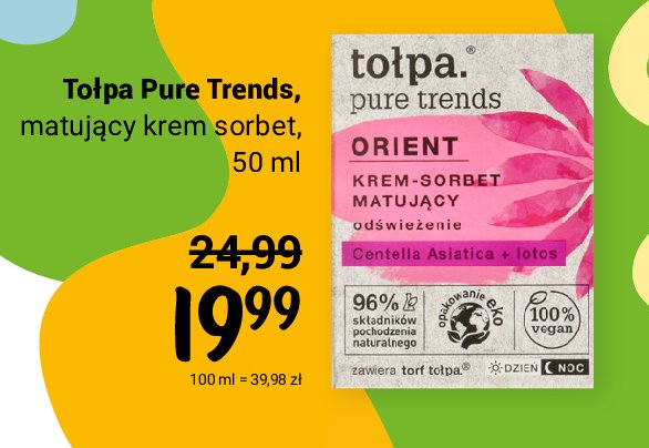 Krem-sorbet do twarzy matujący centella asiatica + lotos Tołpa pure trends promocja