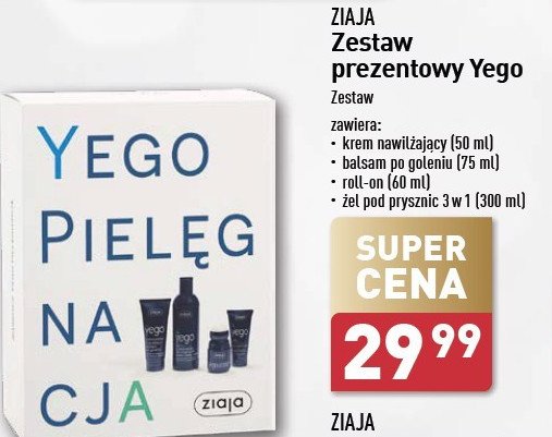 Zestaw yego żel pod prysznic 300 ml + balsam po goleniu 75 ml + anty-perspirant 60 ml + krem do twarzy 50 ml Ziaja zestaw promocja