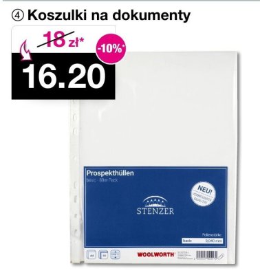 Koszulki na dokumenty STENZER promocja w Woolworth