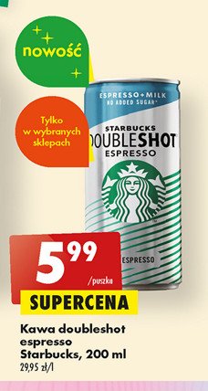 Nap贸j mleczny z kaw膮 bez cukru Starbucks doubleshot espresso promocja