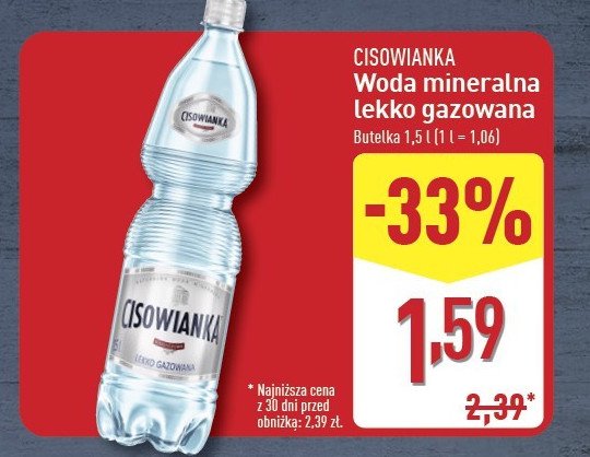 Woda lekko gazowana Cisowianka promocja w Aldi