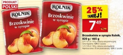 Brzoskwinie w syropie Rolnik, 820 g / 465 g promocja w Twój Market