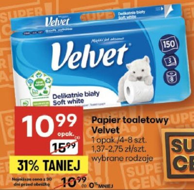 Papier toaletowy Velvet promocja w Delikatesy Centrum