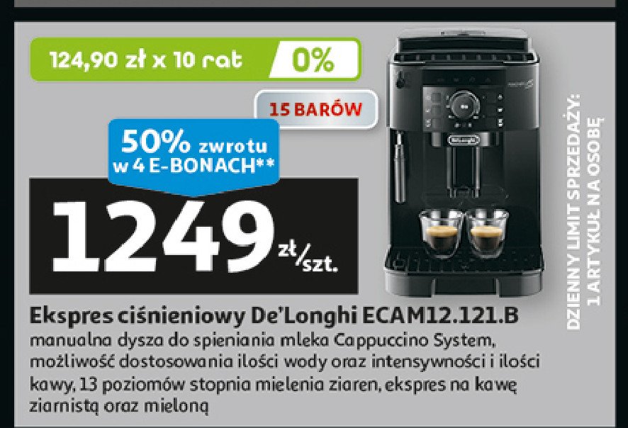 Ekspres ciśnieniowy ecam12.121 b De'longhi promocja w Auchan