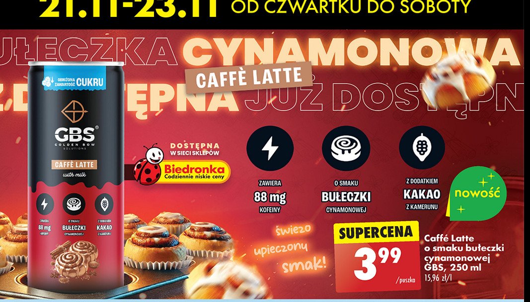 Kawa caffe latte Gbs promocja w Biedronka