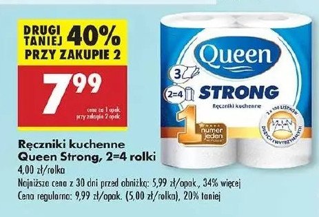 Papierowy Ręcznik kuchenny strong 102 listki Queen (Biedronka) promocja