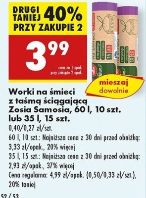 Worki na śmieci 60 l Zosia samosia promocja