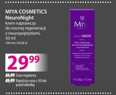 Krem MIYA COSMETICS NeuroNight, regenerujący na noc, z neuropeptydami, 50 ml promocja w Hebe