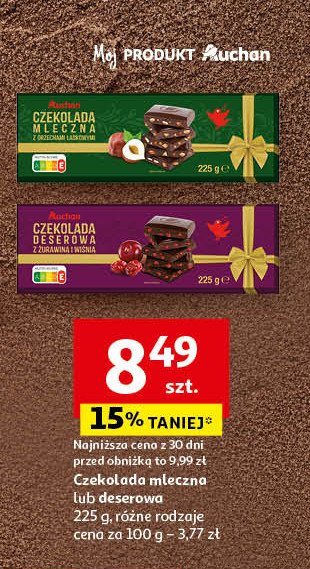 Czekolada deserowa z żurawiną i wiśnią Auchan różnorodne (logo czerwone) promocja