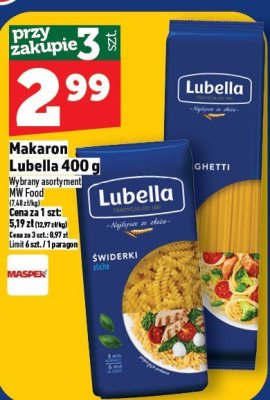 Makaron Lubella 400 g promocja w TOPAZ