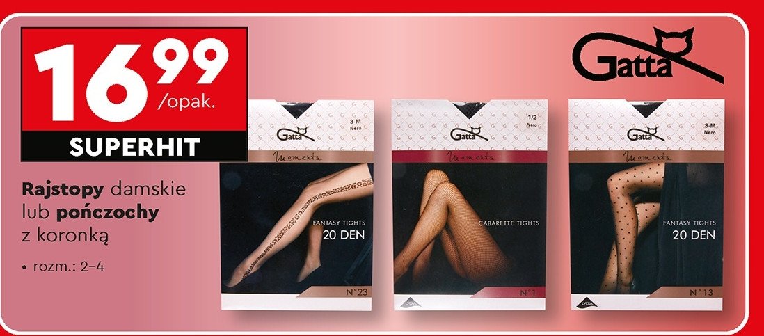 Rajstopy fantasy tights rozm. 3 nero Gatta promocja w Biedronka