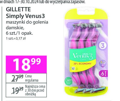 Maszynka do golenia pink Gillette simply venus 3 plus promocja