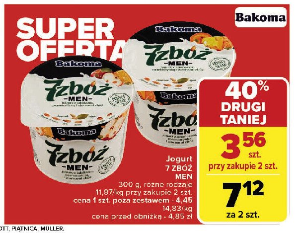 Jogurt jabłko-pomarańcza Bakoma 7 zbóż men promocja