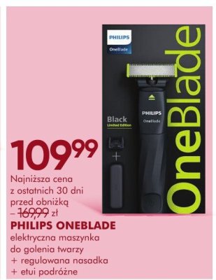 Maszynka PHILIPS ONEBLADE elektryczna, trzyostrzowa, do golenia twarzy + regulowana nasadka + etui podróżne promocja w Super-Pharm